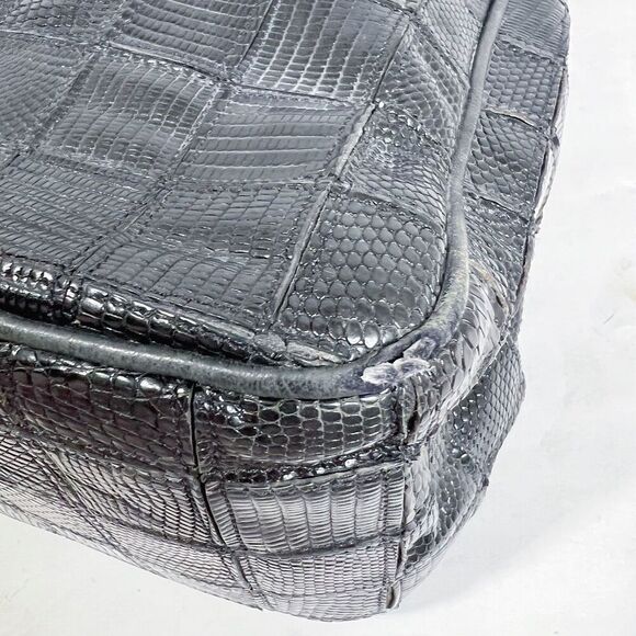 Vintage Kleinberg Sherrill Black Snakeskin Leather Grid Shoulder Bag Purse - Picture 10 of 12